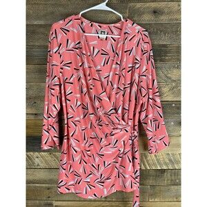 Anne Klein Women's Plus Sz 2X Pink With Lines V-Neck Wrap Top